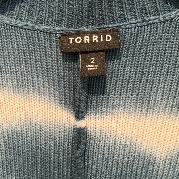 Torrid Blue White Cardigan Long Line Tie Dye Dip Dye Soft Cotton Blend Boho 2X - Picture 5 of 7